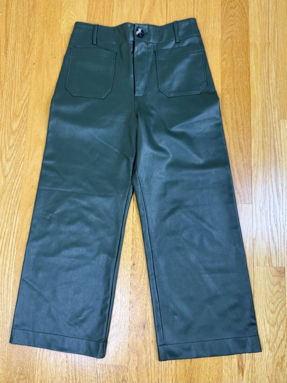 Anthropologie Maeve Colette Pants Deep Green Faux Leather Wide Leg (30) - Picture 3 of 9